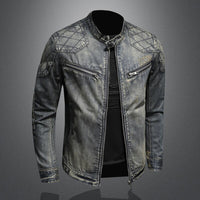 Herren Denim Jacke mit Reißverschluss und Stehkragen-Luzern Mode