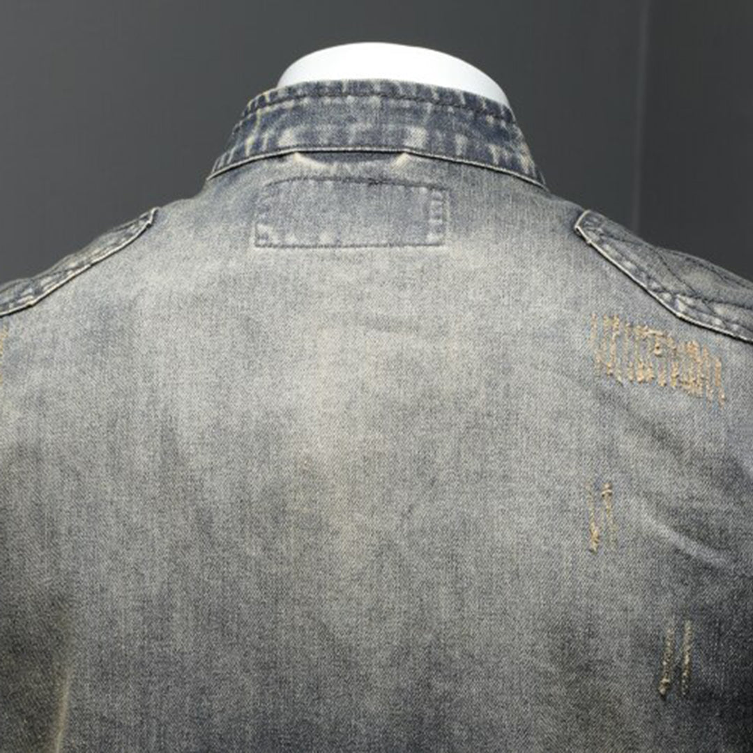 Herren Denim Jacke mit Reißverschluss und Stehkragen-Luzern Mode