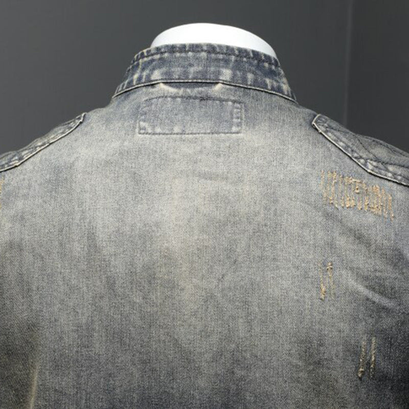 Herren Denim Jacke mit Reißverschluss und Stehkragen-Luzern Mode