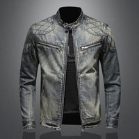 Herren Denim Jacke mit Reißverschluss und Stehkragen-Denim ohne Flagge-S-Luzern Mode