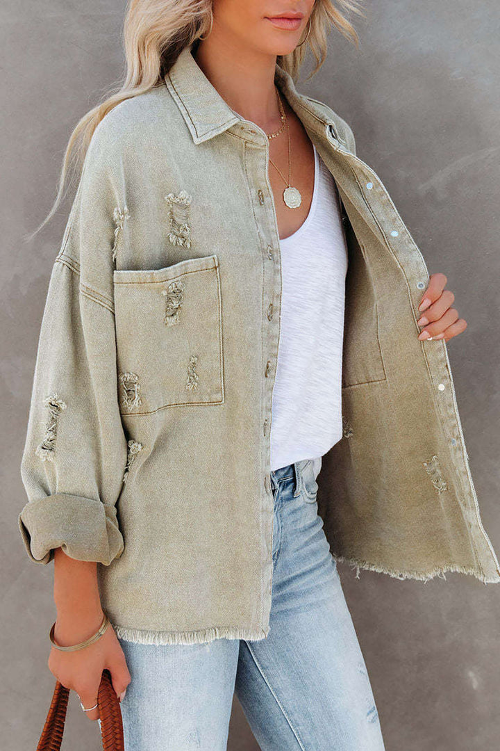 Damen Denimjacke | Hellgrün | Locker | Knopfleiste | Oversized Design-Luzern Mode