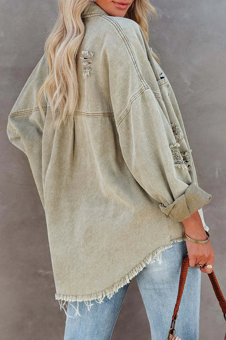 Damen Denimjacke | Hellgrün | Locker | Knopfleiste | Oversized Design-Luzern Mode