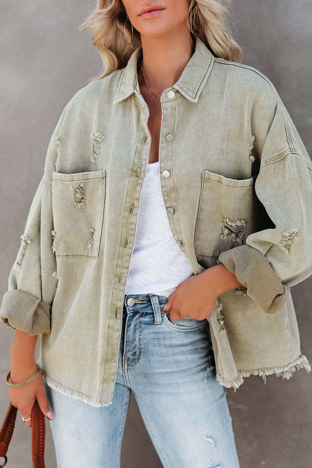Damen Denimjacke | Hellgrün | Locker | Knopfleiste | Oversized Design-S-Luzern Mode