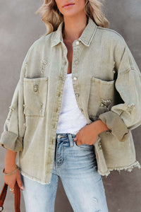 Damen Denimjacke | Hellgrün | Locker | Knopfleiste | Oversized Design-S-Luzern Mode