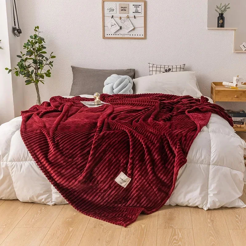 Flanell Decke | Warm Bequem Weich Langlebig Stilvoll Vielseitig-Dunkelrot-70x100cm-Luzern Mode