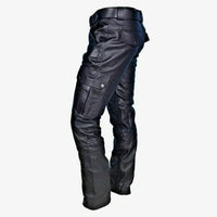 Herren Leder Motorrad Hose mit Cargo Taschen, PU Material-Schwarz-S-Luzern Mode