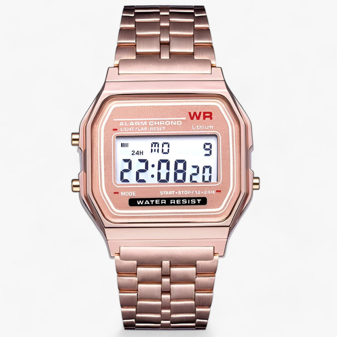Retro Digitaluhr mit Alarm und Stoppuhr, Wasserdicht-Roségold-Luzern Mode
