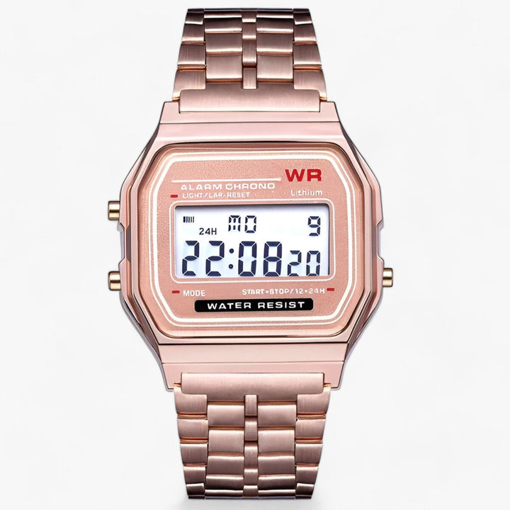 Retro Digitaluhr mit Alarm und Stoppuhr, Wasserdicht-Roségold-Luzern Mode