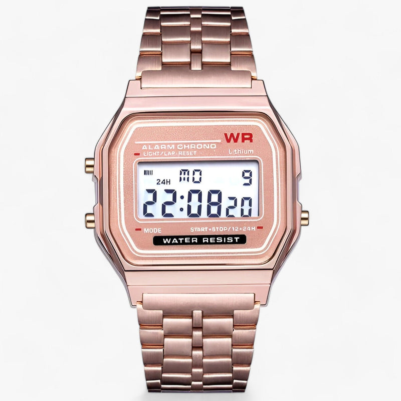 Retro Digitaluhr mit Alarm und Stoppuhr, Wasserdicht-Roségold-Luzern Mode