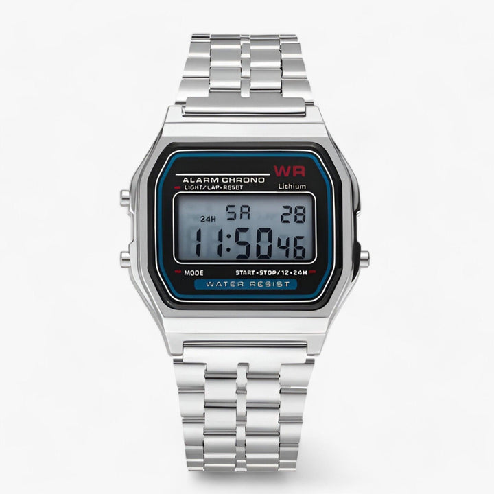 Retro Digitaluhr mit Alarm und Stoppuhr, Wasserdicht-Silber-Luzern Mode