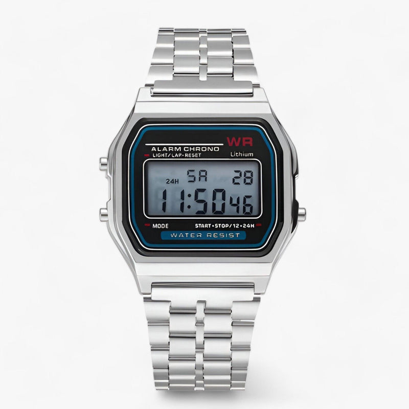 Retro Digitaluhr mit Alarm und Stoppuhr, Wasserdicht-Silber-Luzern Mode