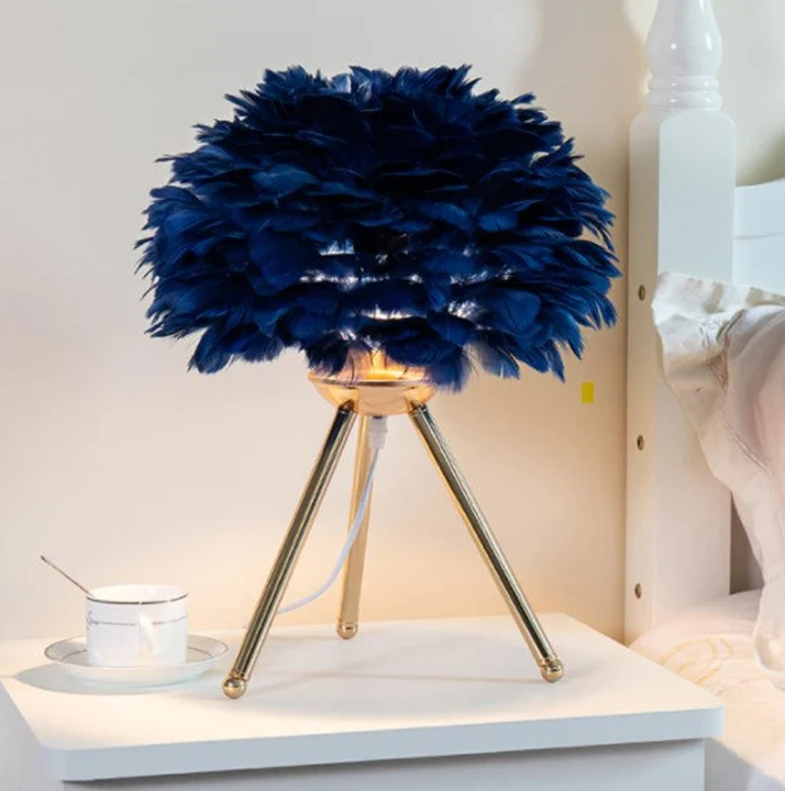Tischlampe mit Federn | Weich | LED | Dimmbars | Verkabelt | Metall-Blau-Luzern Mode