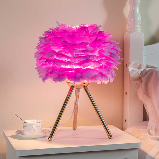 Tischlampe mit Federn | Weich | LED | Dimmbars | Verkabelt | Metall-Lila-Luzern Mode