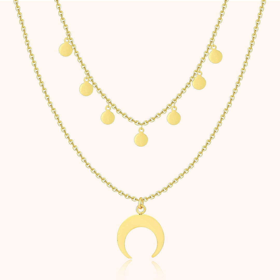 Damen Halskette | Mond Stilvoll Doppel Einzigartig Silber Langlebig-Gold-Luzern Mode