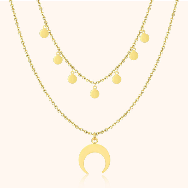 Damen Halskette | Mond Stilvoll Doppel Einzigartig Silber Langlebig-Gold-Luzern Mode