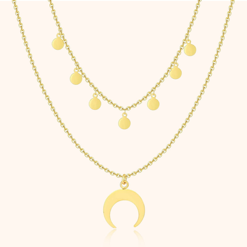 Damen Halskette | Mond Stilvoll Doppel Einzigartig Silber Langlebig-Gold-Luzern Mode