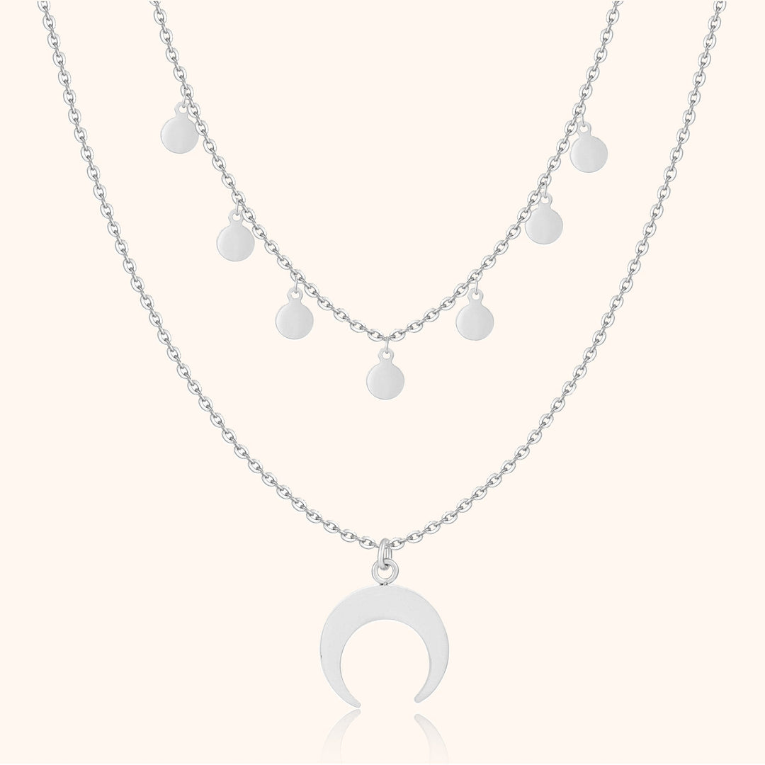 Damen Halskette | Mond Stilvoll Doppel Einzigartig Silber Langlebig-Silber-Luzern Mode