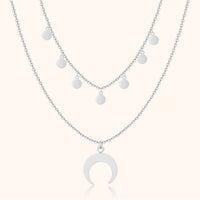 Damen Halskette | Mond Stilvoll Doppel Einzigartig Silber Langlebig-Silber-Luzern Mode