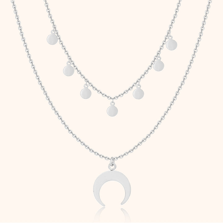 Damen Halskette | Mond Stilvoll Doppel Einzigartig Silber Langlebig-Silber-Luzern Mode
