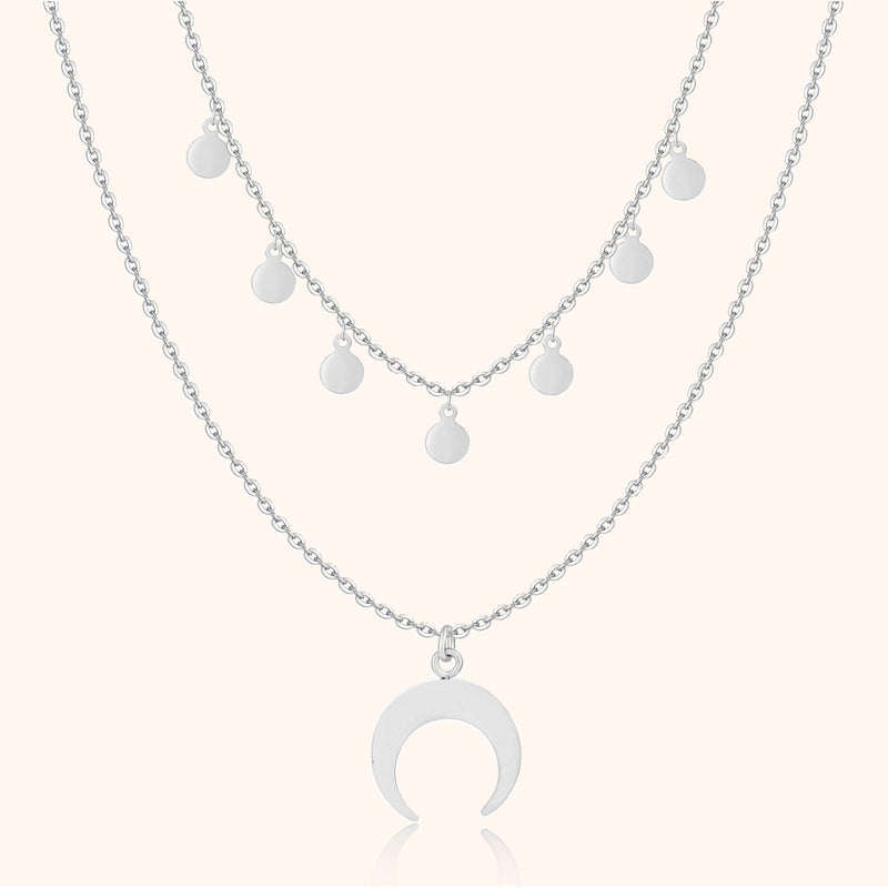 Damen Halskette | Mond Stilvoll Doppel Einzigartig Silber Langlebig-Silber-Luzern Mode