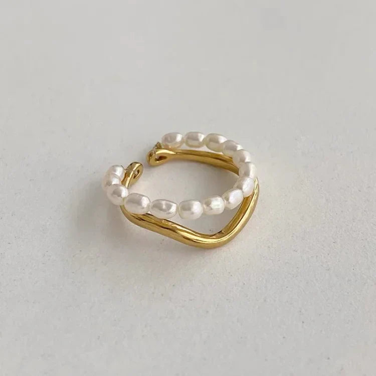 Goldener Perlenring | Verstellbar One Size Langlebig Stilvoll Einzigartig-Luzern Mode