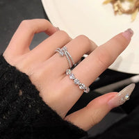 Silbernes Ringset | 2-teilig Sternen Langlebig Zirkonia Verstellbar-Luzern Mode