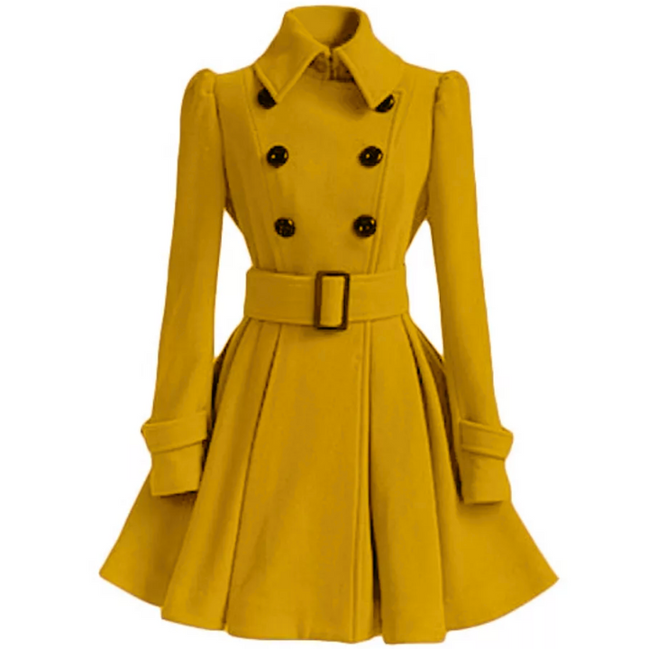 Damen Trenchcoat mit Gürtel und Knöpfen - Eleganter Look-Gelb-S-Luzern Mode