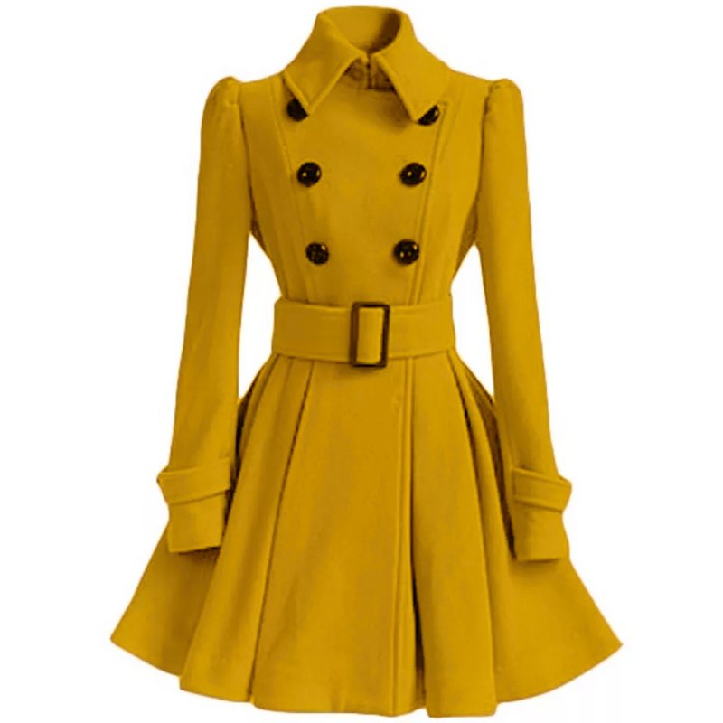 Damen Trenchcoat mit Gürtel und Knöpfen - Eleganter Look-Gelb-S-Luzern Mode