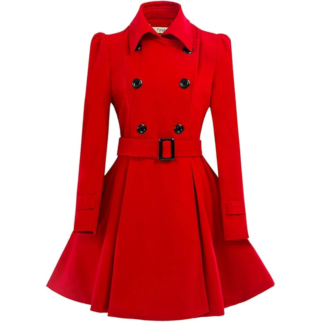 Damen Trenchcoat mit Gürtel und Knöpfen - Eleganter Look-Rot-S-Luzern Mode