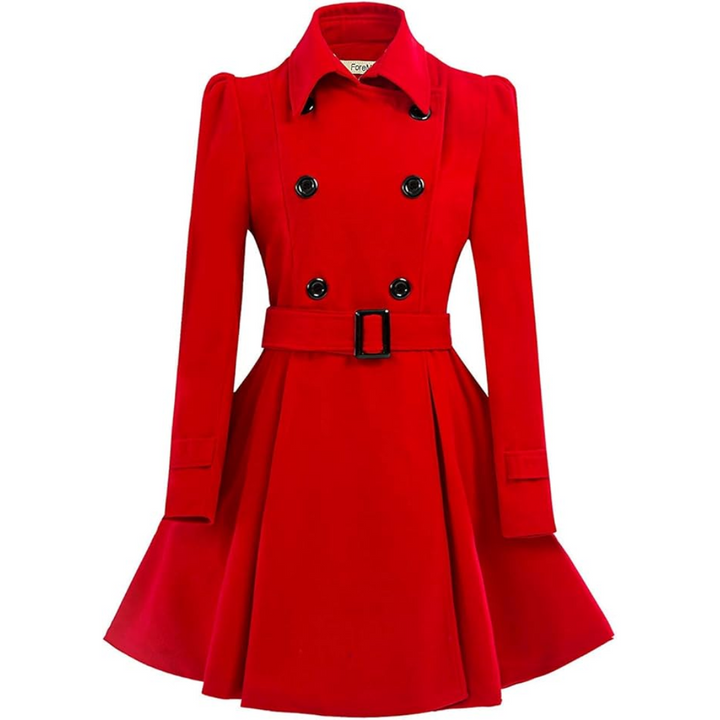 Damen Trenchcoat mit Gürtel und Knöpfen - Eleganter Look-Rot-S-Luzern Mode