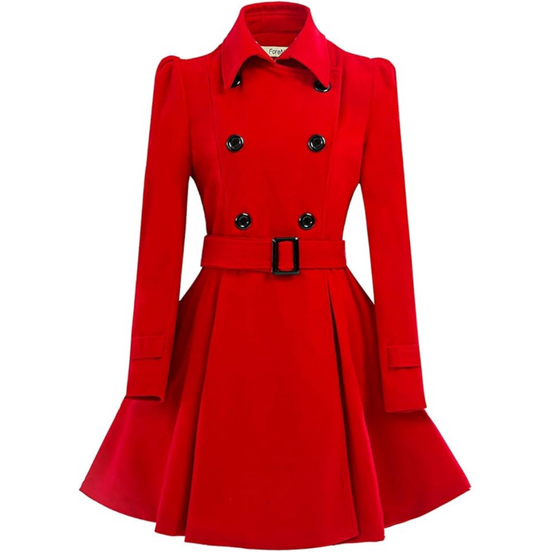 Damen Trenchcoat mit Gürtel und Knöpfen - Eleganter Look-Rot-S-Luzern Mode