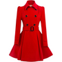 Damen Trenchcoat mit Gürtel und Knöpfen - Eleganter Look-Rot-S-Luzern Mode