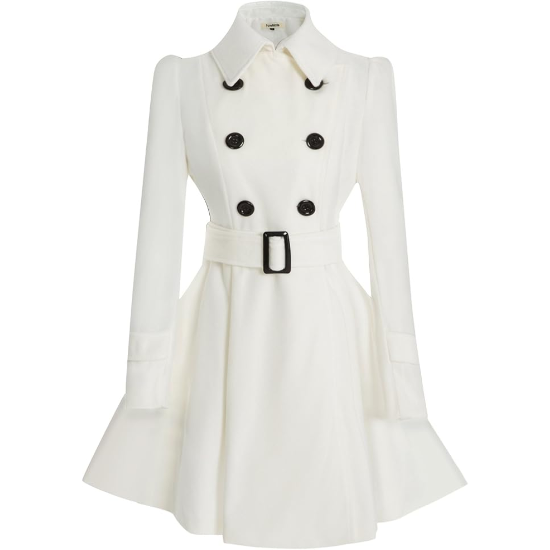 Damen Trenchcoat mit Gürtel und Knöpfen - Eleganter Look-Weiß-S-Luzern Mode