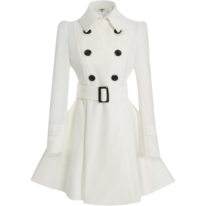 Damen Trenchcoat mit Gürtel und Knöpfen - Eleganter Look-Weiß-S-Luzern Mode