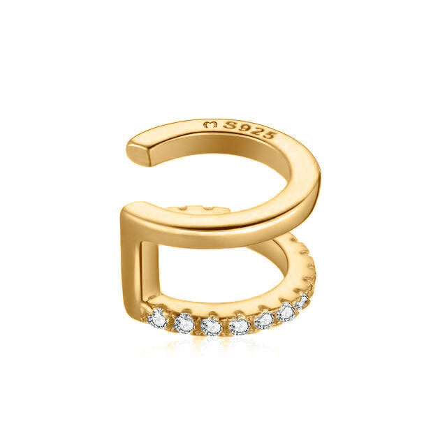Damen Ear Cuff | Strass | Glänzend | Doppelt | Silber | Vergoldet | Langlebig | Einzigartig-Gold-Luzern Mode