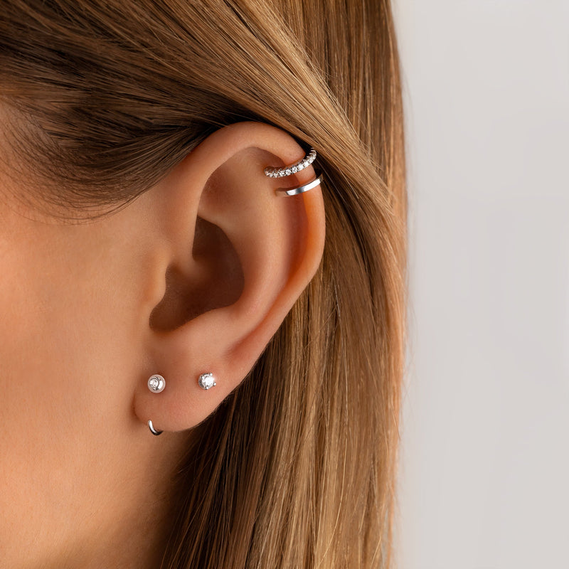 Damen Ear Cuff | Strass | Glänzend | Doppelt | Silber | Vergoldet | Langlebig | Einzigartig-Luzern Mode
