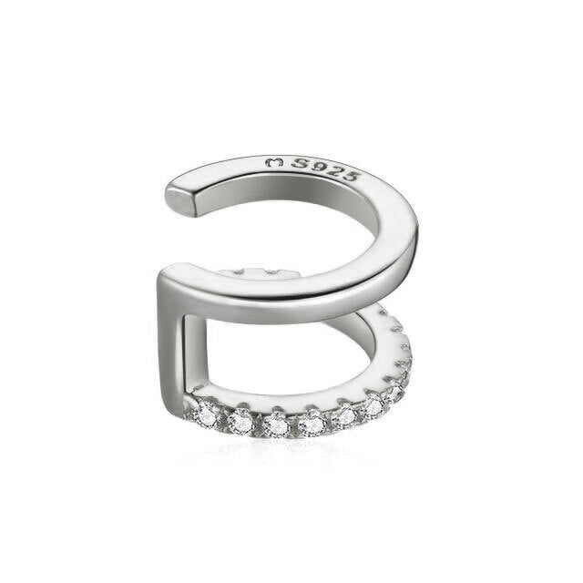 Damen Ear Cuff | Strass | Glänzend | Doppelt | Silber | Vergoldet | Langlebig | Einzigartig-Silber-Luzern Mode