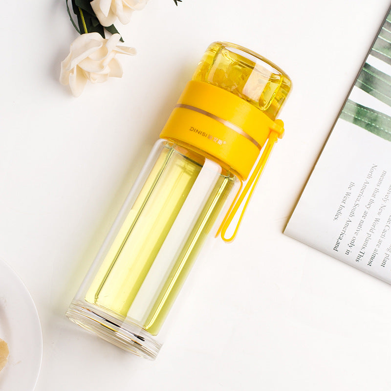 Glas-Wasserflasche | Teesieb Doppelwandig Langlebig Stilvoll Transparent-Gelb-Luzern Mode