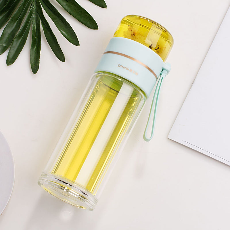 Glas-Wasserflasche | Teesieb Doppelwandig Langlebig Stilvoll Transparent-Grün-Luzern Mode