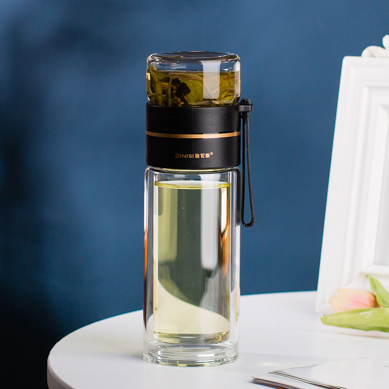 Glas-Wasserflasche | Teesieb Doppelwandig Langlebig Stilvoll Transparent-Schwarz-Luzern Mode