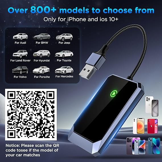 CarPlay-Adapter | Freihändig Drahtlos Sicher Plug & Play Universal-Luzern Mode