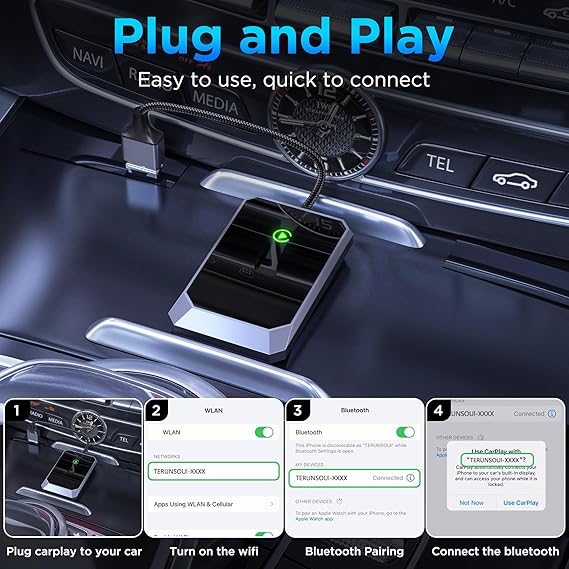 CarPlay-Adapter | Freihändig Drahtlos Sicher Plug & Play Universal-Luzern Mode