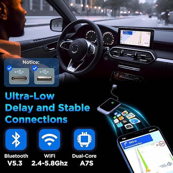 CarPlay-Adapter | Freihändig Drahtlos Sicher Plug & Play Universal-Luzern Mode