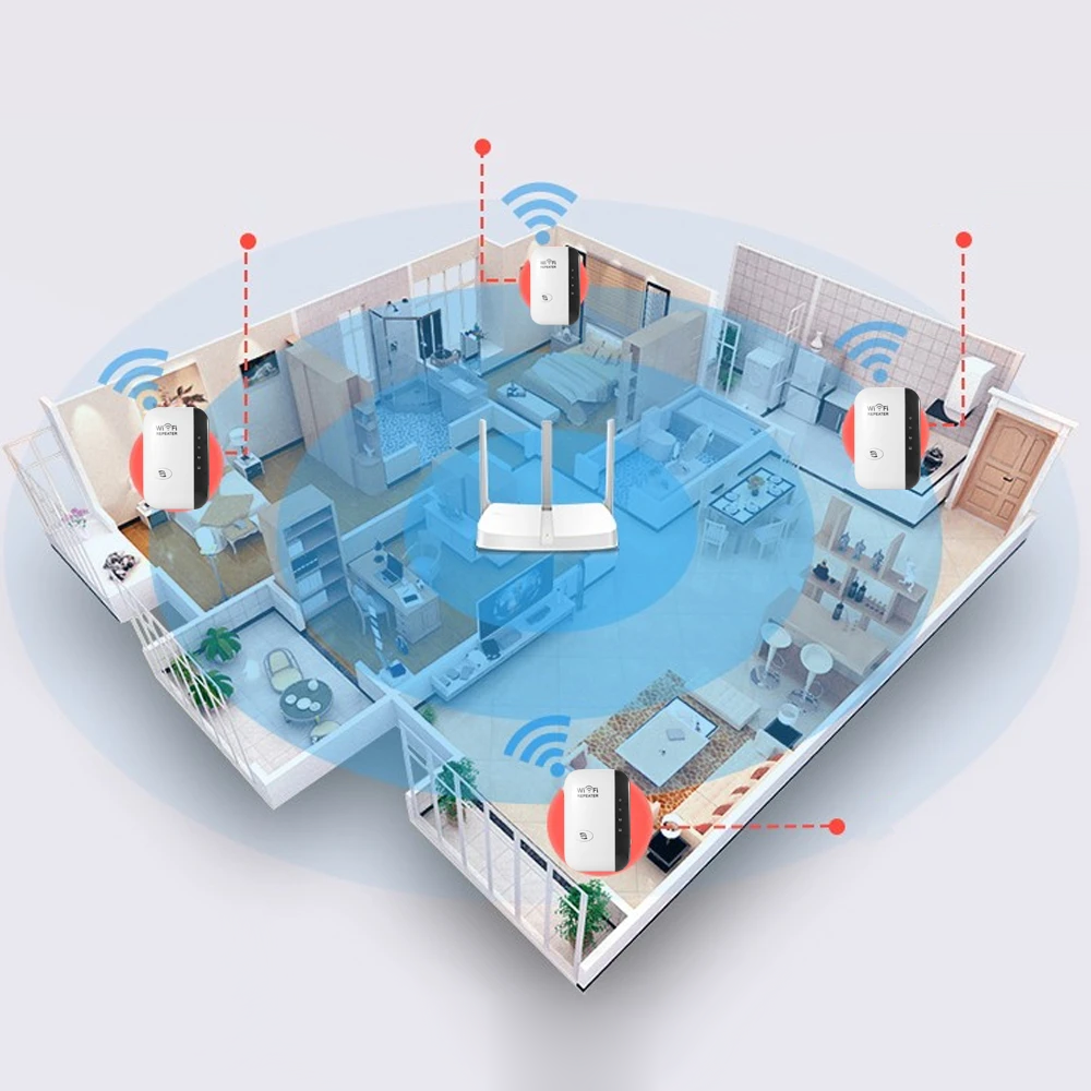 WiFi-Verstärker | Drahtlos | 30m Reichweite | Steckdose | Bis zu 300Mbps-Luzern Mode