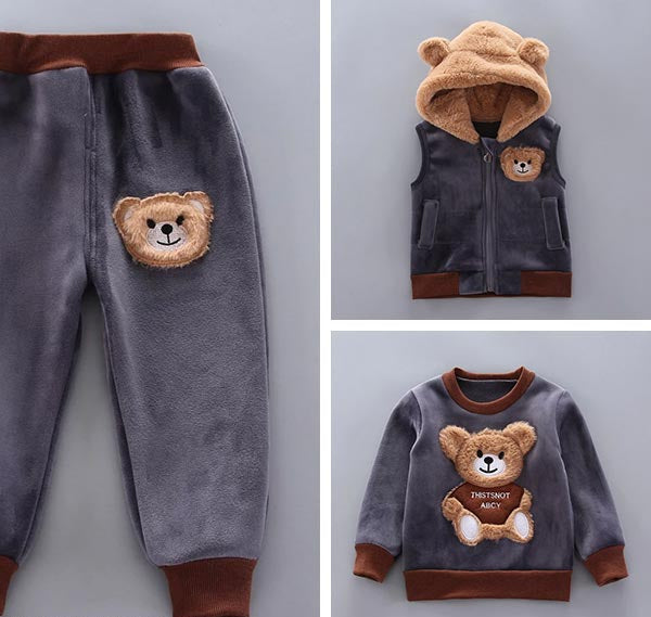 Baby Bekleidungsset | Bär | Weich | Flauschig | 3-teilig | Warm | Ohren-Luzern Mode