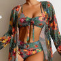 Bikini Set Damen 3-teilig | High Waist Schnitt | Mit Überwurf | Sommer Look-Grau-S-Luzern Mode