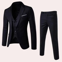 Herrenanzug Slim Fit Business Anzug für Büro und Hochzeit-Schwarz-S-Luzern Mode