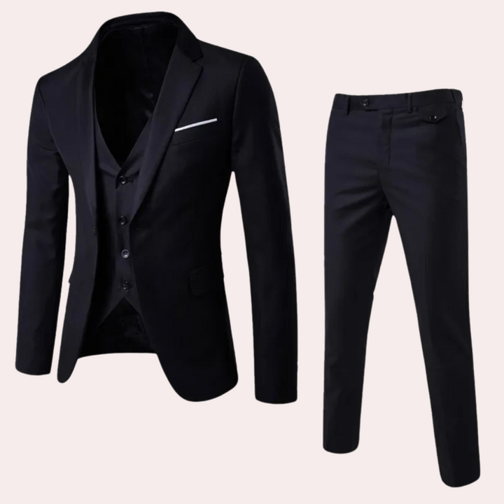 Herrenanzug Slim Fit Business Anzug für Büro und Hochzeit-Schwarz-S-Luzern Mode