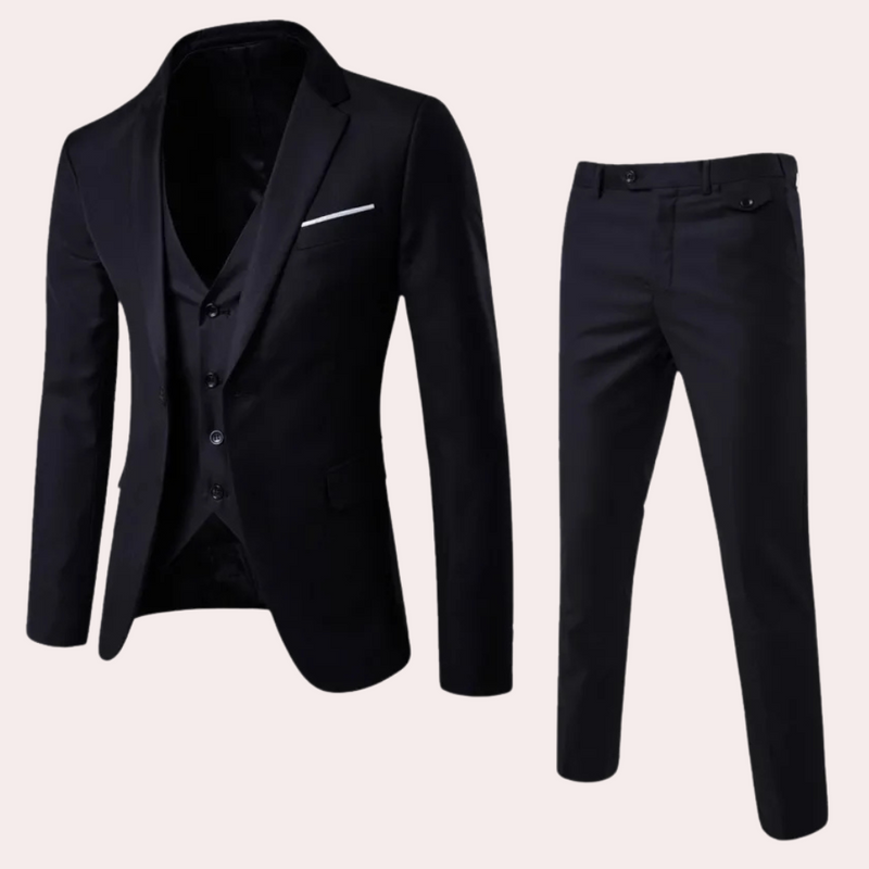 Herrenanzug Slim Fit Business Anzug für Büro und Hochzeit-Schwarz-S-Luzern Mode