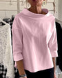 Damen Herbstbluse mit hohem Kragen und 3/4-Ärmeln – Mireille